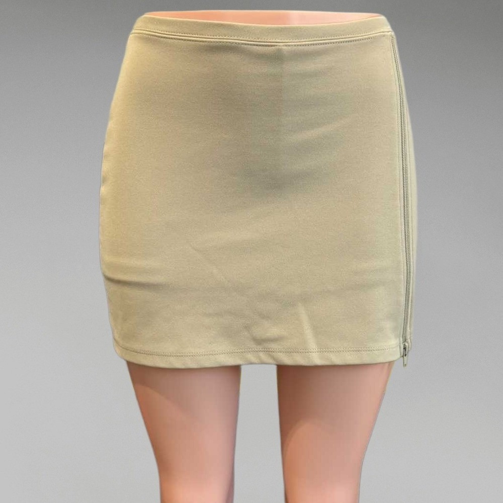 Express World Brand Khaki Tan Mini Skort Side Zip Stretch Shorts Womens Size S